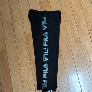 Fila Kids Black Leggings with Metallic Logo